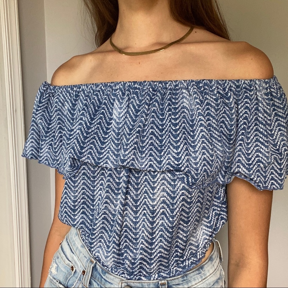 Abbeline Blue Off the Shoulder Crop Top